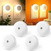 MisenFar 4 Pack Led Plug in Lights, Circular Smart Night Light, Bedroom, Living Room, Kitchen, Staircase Plug-in Wall Light, Amber Light Smart Home Light, MisenFar7