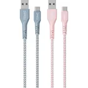Tonic PowerFlex USB-C to USB-A 2m Cable Twin Pack - Blue & Pink