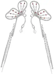 [WOFASHPURET] Elegant Crystal Tassel Ear Cuff Non-piercing Earring Cuffs for Women Pair of Dangling Earring Party Accessory