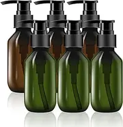 6 Pack 100ML Mini Pump Bottle Plastic Pump Lotion Dispenser Empty Bottle, Amber and Green, for Shampoo Lotion Body Wash.