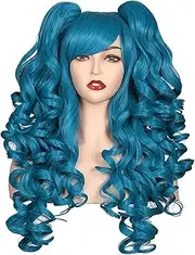 Women Synthetic Hair Long Curly Cosplay Wig Wigs For Party With 2 Ponytails(A12)