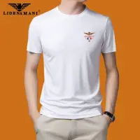 在飛比找蝦皮購物優惠-利登 阿瑪尼高品質冰絲短袖t恤男士夏季潮流繡花體恤緊身短袖男