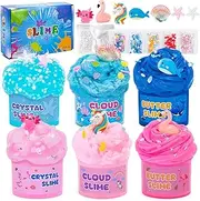 FGZU 6-Piece Slime Set with Fluffy Cloud Slime, Butter Slime & Clear Slime, Stress Relief Slime Kids DIY Slime Kit with Unicorn Axolotl Slime Charms, Party Birthday Gifts for Girls Boys