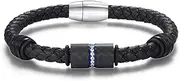 [TYMONT] Fashionable Leather Weaving Decoration Carbon Fiber Inlaid Zircon Bracelet,Men's Punk Bicycle Bracelet