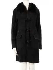 Black Rabbit Fur Suede Coat