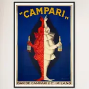 Galrie Davide Campari Clowns Vintage Art Nouveau Poster - Red and White Design Artwork, Black Frame, 70 x 100cm (28 x 40inch)