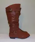 WOMENS COGNAC BROWN FAUX LTHR RAMPAGE FLAT KNEE HIGH BOOTS US 10 EUR 40 40.5 41