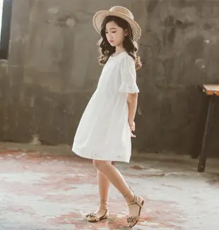 新竹金奇童裝長版大童紗裙白洋裝150-160大童小學畢業白色洋裝紗裙兒童大尺寸洋裝