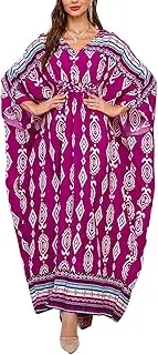 [L-Peach] Women Loose Kaftan Nightgown Roomy Homewear Oversized Maxi Swimsuit Cover Ups Robes, A3 Rose, One size