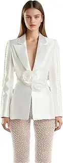 [Bciopll] Women Patchwork Appliques Blazers Casual Notchd Collar Long Sleeve Hollow Out Suit Jacket