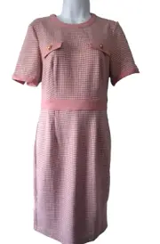 Allegra K Short Sleeve Dress XS Knit Pink Chevron Rose Gold Button Accents NWT