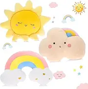 Set of 3 Decorative Throw Pillow, Cute Sun Cloud Rainbow Shaped Pillow, Fluffy Plush Soft Stuffed Pillows for Living Room Bedroom Playroom Bed Sofa Chair Floor Decor Gift