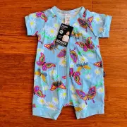 Bonds Baby Butterfly Garden Floral Light Blue Zip Wondersuit Romper Size 0