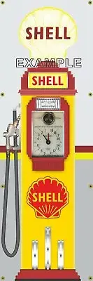 SHELL GAS STATION VINTAGE CLOCKFACE GAS PUMP BANNER MURAL GARAGE ART 2' x 6'