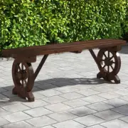 Costway Patio Rustic Wood Bench with Wagon Wheelbase for Garden, Backyard, Porch
