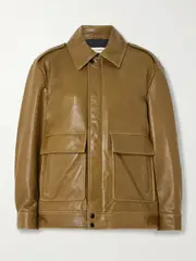 [Nour Hammour] Nour Hammour - Drey Textured-leather Jacket - Army green - large large Green