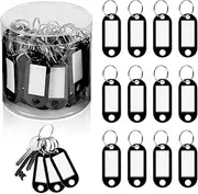 Key Tags, 50 Pcs Key Tags with Labels, with Split Rings Label Window for ID Tags, Keychains, Pet Name Tags, Luggage Tags (Black)