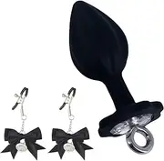 Couples Pleasure Nipple Clamps Anal Plug Set Pull Ring Silicone Butt Plug Wearable Butt Plug with Adjustable Nipple Clamps Anal Sex Toy