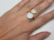 NEW! Marz Gems Gold Plated Sterl. Silver White Druzy Gemstone Adjustable Ring