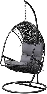 Gardeon Outdoor Egg Swing Chair, Rattan Garden Bench Hanging Seat, Patio Baconly Furniture Chairs, with Cushions Stand Wicker Basket Water Resistant 150kg Capacity Black