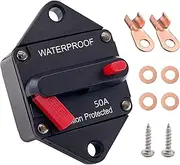 50A Circuit Breaker, Ampper Panel Mount DC 12V-48V Waterproof Thermal Circuit Breaker Fuse with Manual Reset/On-Off for Boat Trolling Motor Auto Audio Solar and More