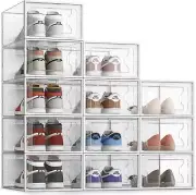 12 Pack Shoe Storage Box, Plastic Stackable Shoe Organizer for Closet, Shoe Rack