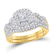 14k Yellow Gold Princess Diamond Bridal Wedding Ring Set 1 Ctw (Certified)