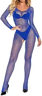 [CZSABXY] Women's One Piece Fishnet Lingerie Bodysuit Mesh Bodystocking Sexy Tights Nightwear Jumpsuit Underwear(Blue), Ae-blue, One Size