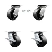 5 Inch Glass Filled Nylon Swivel Caster Set 2 Swivel Locks 2 Brakes SCC
