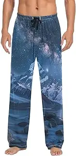 [PDZRMY] Pajama Pants Lanscape Galaxy Snowy Mountains for Men Men's Separate Bottoms, Lounge Pants with Pockets S