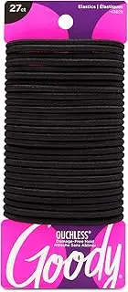 Goody Ouchless Women's Hair Braided Elastic Thick Tie, Black, 27 Count (Pack of 1), 4MM for Medium Hair