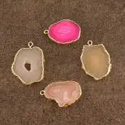 Lot 4 Pcs Natural Agate Slice 24k Gold Electroplated DIY Single Bail Connectors