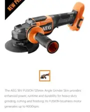 AEG 18V FUSION Brushless 125mm Paddle Switch Angle Grinder - A18FSAG1250
