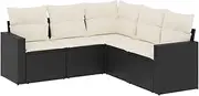 vidaXL Garden Modular Sofa Set - Black PE Rattan 5 Pieces with Cushions/Storage - Outdoor Lounge Furniture for Patio, Terrace