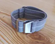 Grey Elastic Nylon Watch Strap with White Stripe, Military Watch Strap