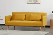 Yellow Wooden Frame Adjustable Upholstered Fabric Click Clack 3 Seater Sofa Bed