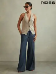 Reiss Mid Blue Carter Denim Look Wide Leg Trousers (172851) | $310