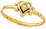 [JewelryWeb] 14k Yellow Gold 3mm Round Peridot Love Heart Ring Size 7.0 Statement-Ring for Women