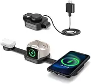 4 in 1 Wireless Charging Station for Apple iPhone 11 12 13 14 15, Galaxy S9 10 21 22 23, Apple Watch 2 3 4 5 6 7 SE, AirPods (Black-3 in 1)