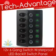 12V~24V BOAT 6 GANG LED BACKLIT WATERPROOF SWITCH PANEL INBUILT CIRCUIT BREAKERS