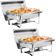 Newest 2 Pack 8QT Food Warmer, Rectangular Chafing Dish Buffet Set W/Foldable Fr