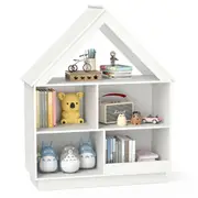 Costway 3-Tier Dollhouse Bookcase Shelf Toy Box w/Open Shelves Decorative Roof Display Organizer