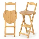 Giantex 2-Pack Folding Bamboo Bar Stools Wooden Counter Height Dining Chairs No