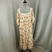New Torrid 1 Dress Womens 14 16 1X Midi Ivory Floral Boho Peasant Lined