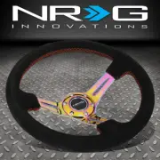 NRG REINFORCED 350MM 3"DEEP NEO CHROME SPOKE SUEDE W/RED STITCH STEERING WHEEL