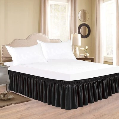 Biscaynebay Wrap Around Bed Skirts for Queen Size Beds 25 Inches Drop, Black Ela