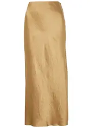 Vince Bronze Side-split Satin Midi Skirt - Light Brown - L L