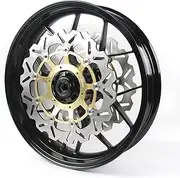 Gloss Black Front Wheel Rim and Brake Discs Rotors Compatible with Honda CBR600RR 2007-2022, Motorcycle Replacement Accessories Parts