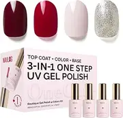 NAILOG Gel Nail Polish Set - 4 Colors Top Coat Color Gel Base 3-In-1 Soak Off UV Gel Polish Kit for Home DIY & Birthday Gifts for Women, Opulent Quartet