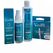 Venus Olay Facial Hair & Skin Care 4 Dermaplane Razor Refills, Serum, Primer Lot